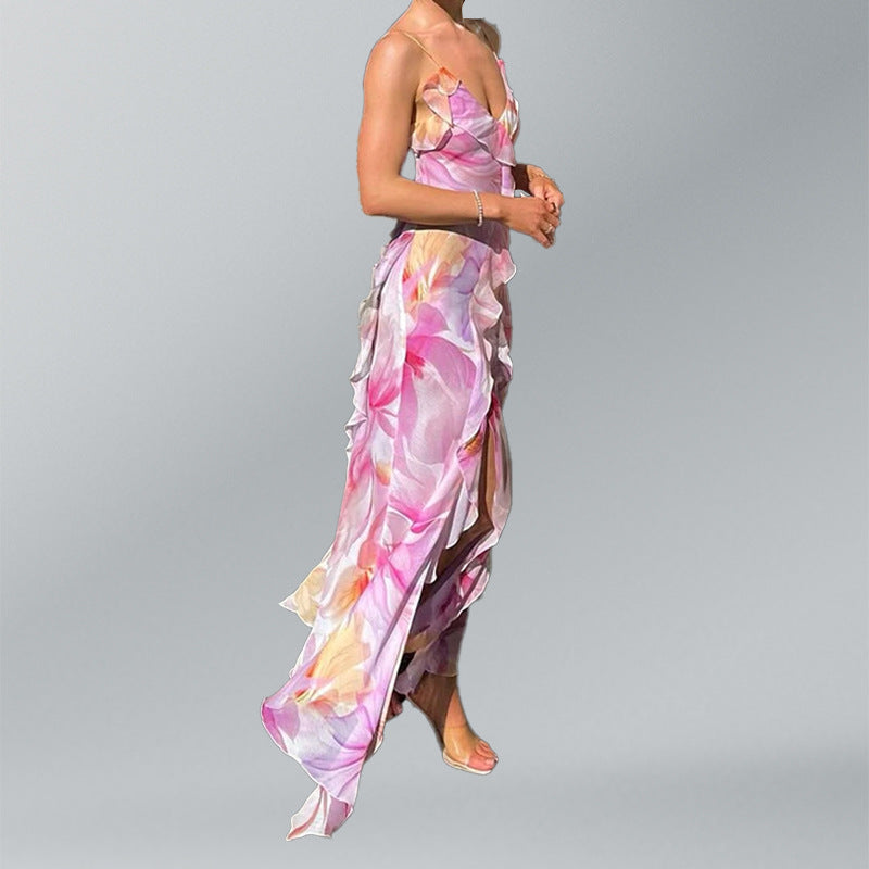 Robe maxi femme avec volants floraux et fente élégante Chic & Stil