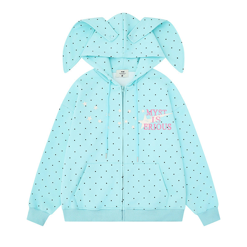 Women’s hoodie with bunny ears, all-over polka dots and full zipper Amarae