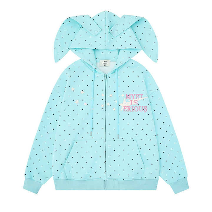 Women’s hoodie with bunny ears, all-over polka dots and full zipper Amarae