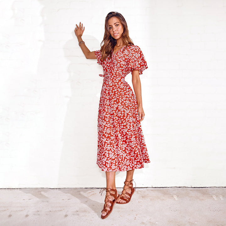 Ladies Chic Floral Wrap Maxi Dress 1751507269