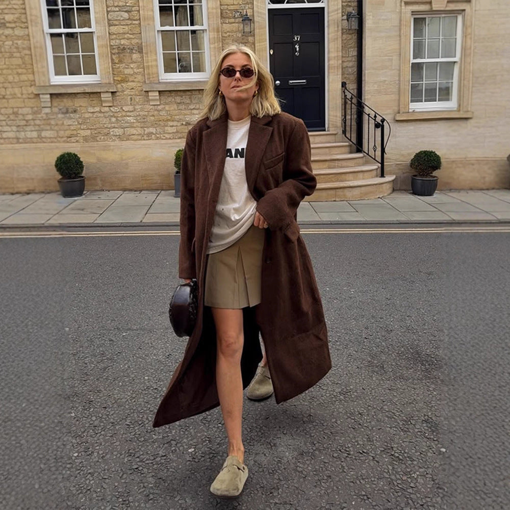 Women's Maxi Long Boxy Coat made of Teddy Faux Fur with Notched Collar and Pockets Amarae