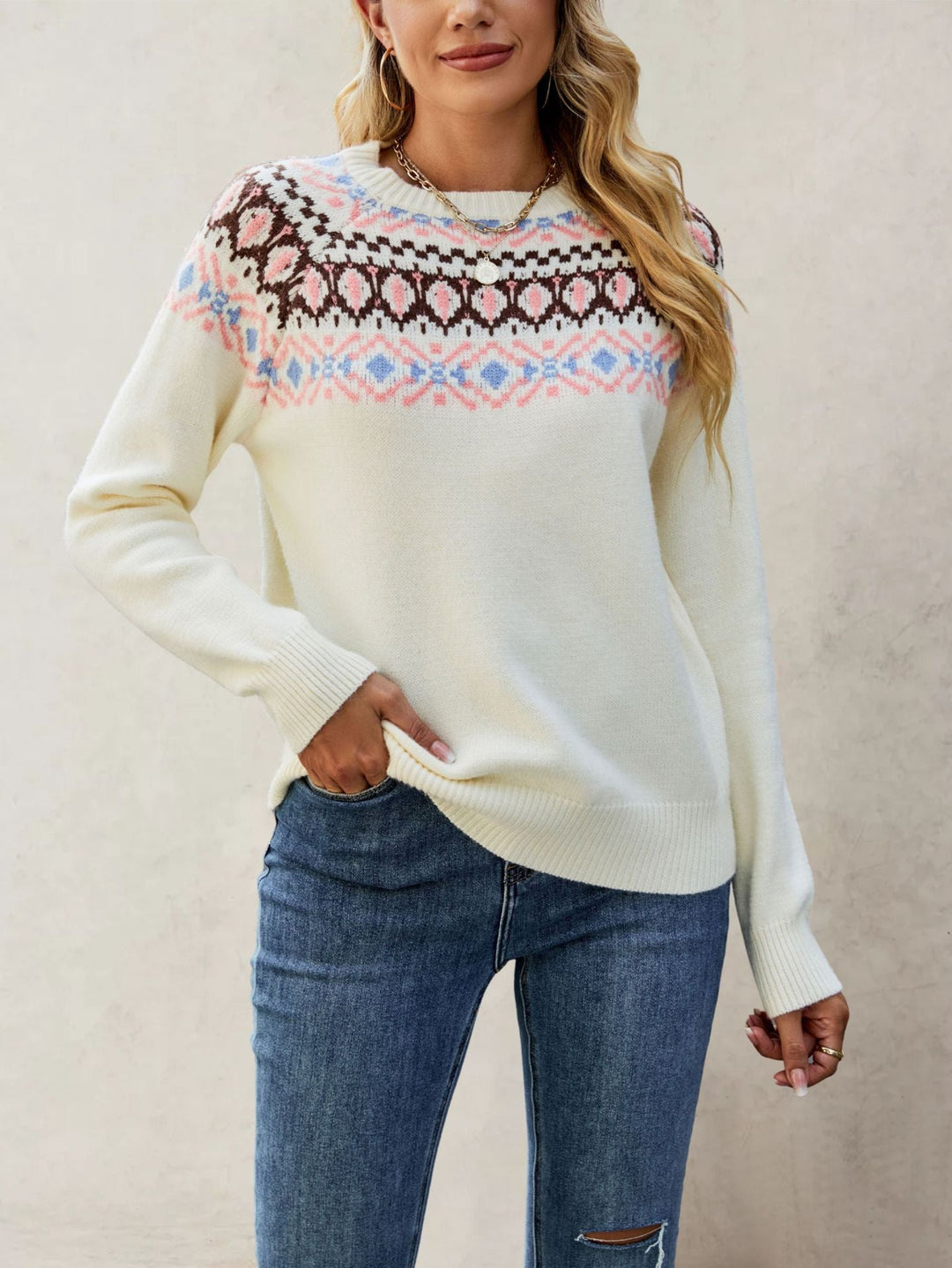 Women's Nordic Pattern Pullover with Round Neck and Casual Cut Chic Und Stil
