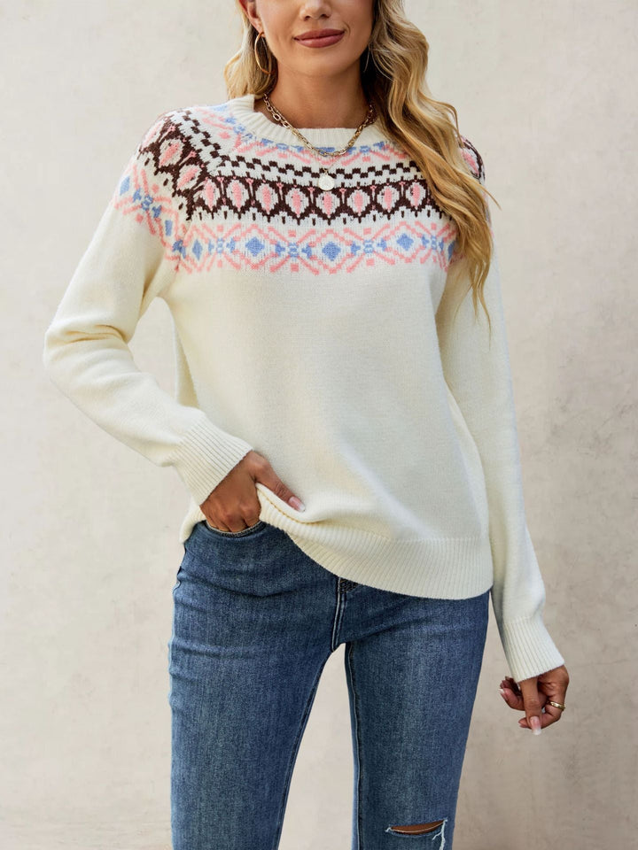 Women's Nordic Pattern Pullover with Round Neck and Casual Cut Chic Und Stil