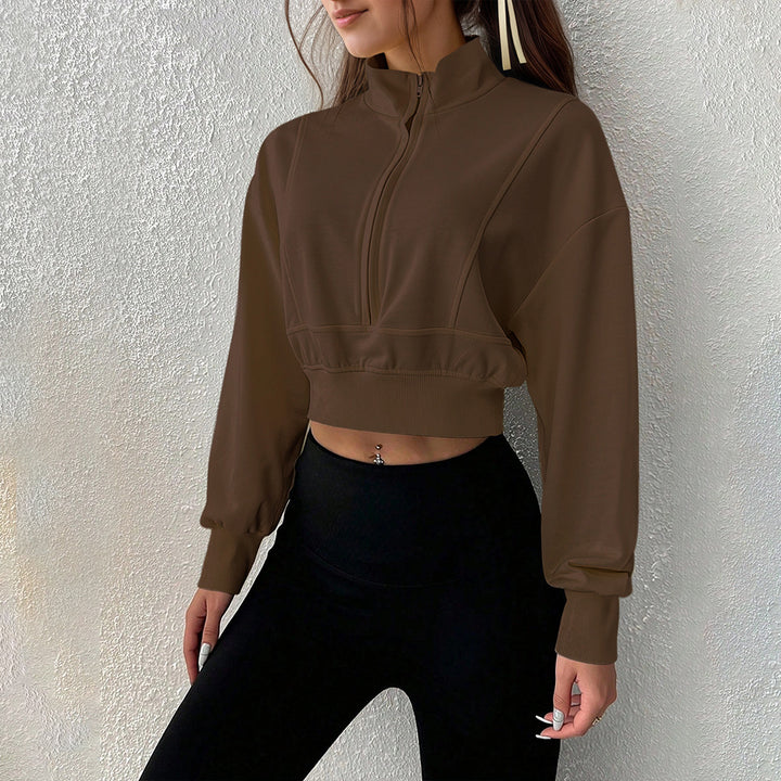 Sweat à col haut zippé pour femmes, cropped et en matériau doux Chic & Stil