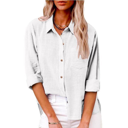 Women's Casual Linen Blouse with Short Sleeves and Button Details Amarae