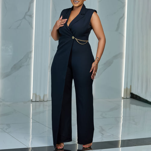 Ladies Elegant jumpsuit with stylish draping and glittery side accent Amarae