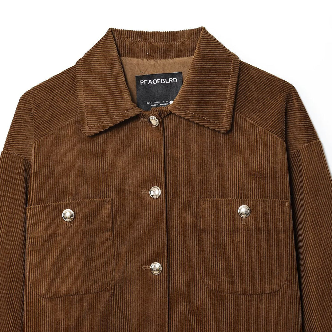 Women's Short Overshirt made of Cord with Snap Button Closure and Patch Pockets Amarae