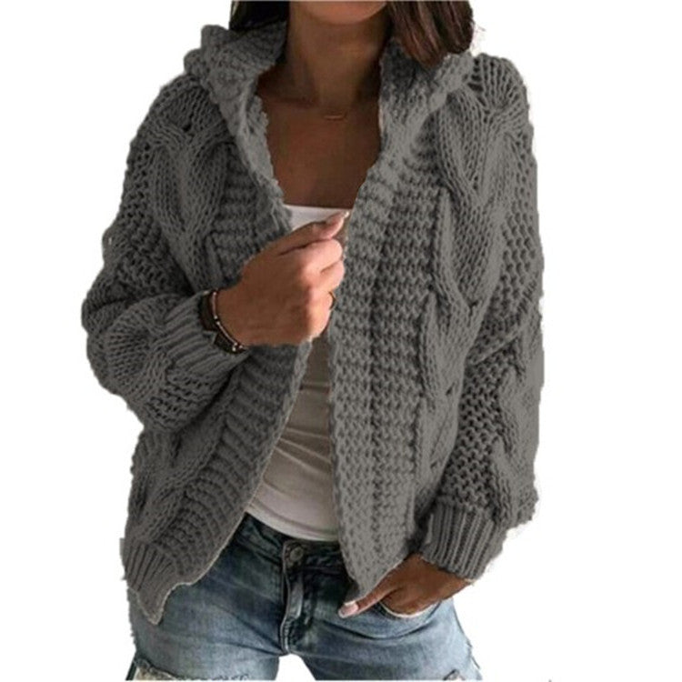 Cardigan en tricot épais pour femmes avec capuche et poches profondes Chic & Stil