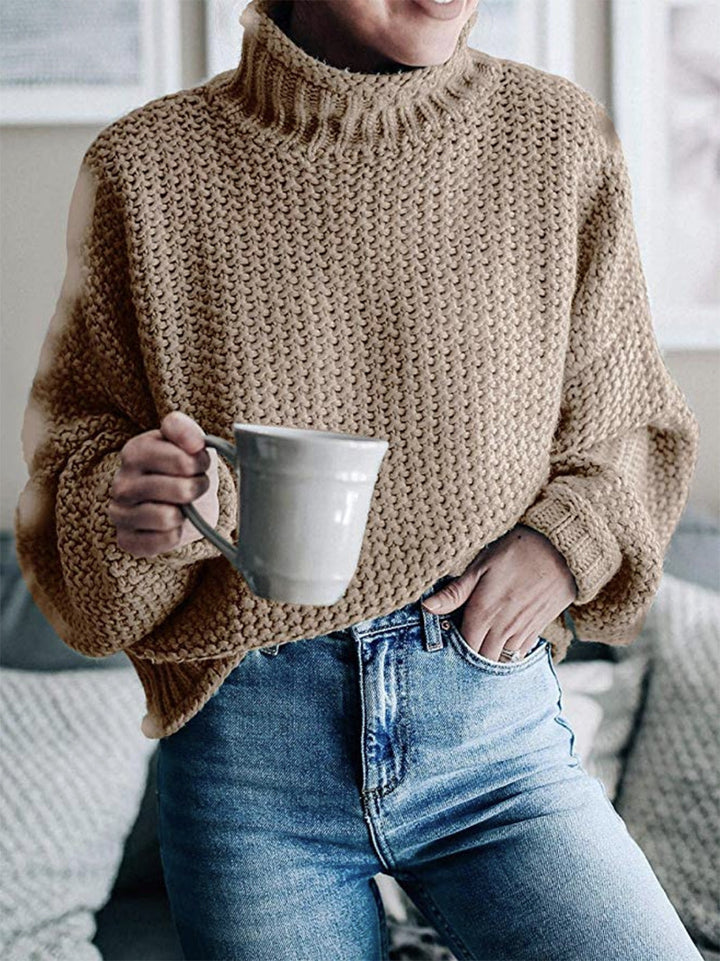 Women chunky knit sweater with stand-up collar, block stripes and oversized fit Amarae