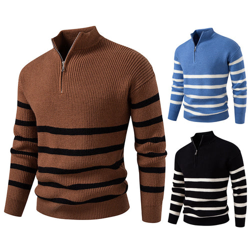 Men's wool sweater with modern half-zip closure and striped design Amarae