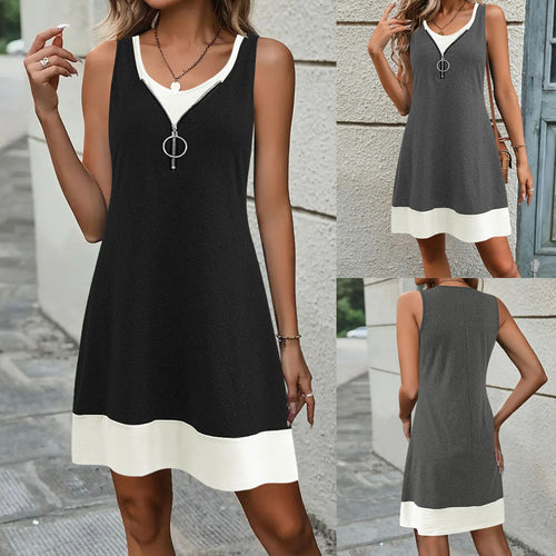 Sleeveless summer dress for ladies with stylish zipper and contrast details Amarae