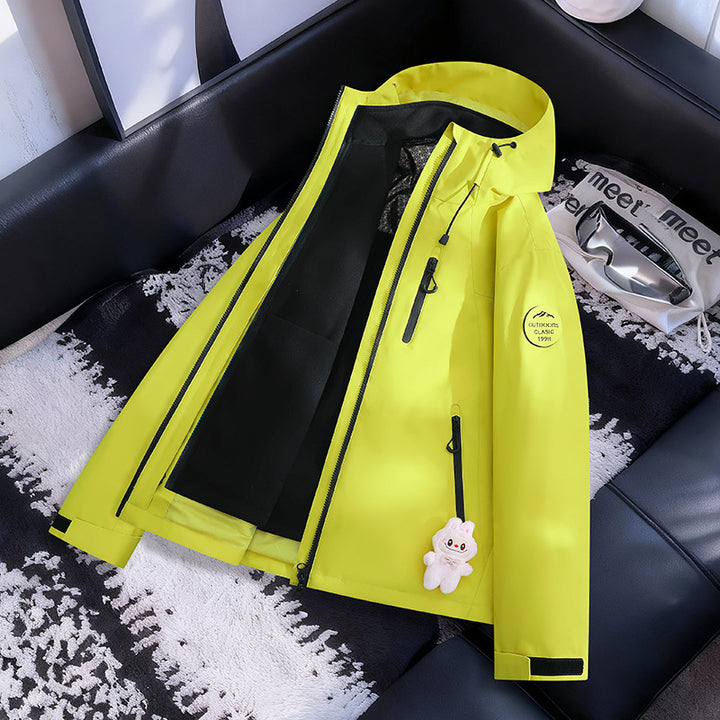 Women Lightweight Waterproof Hooded Jacket with Teddy Charm and Concealed Zipper Pockets Amarae