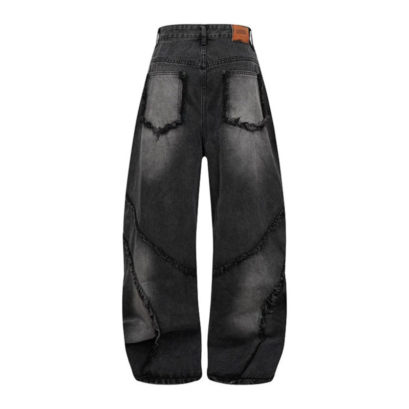 Women's baggy jeans with high waist, balloon-shaped width, and frayed patch seams Amarae