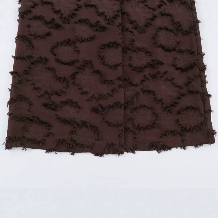 Ladies double-breasted mid-length coat with fringe texture and waist belt Amarae