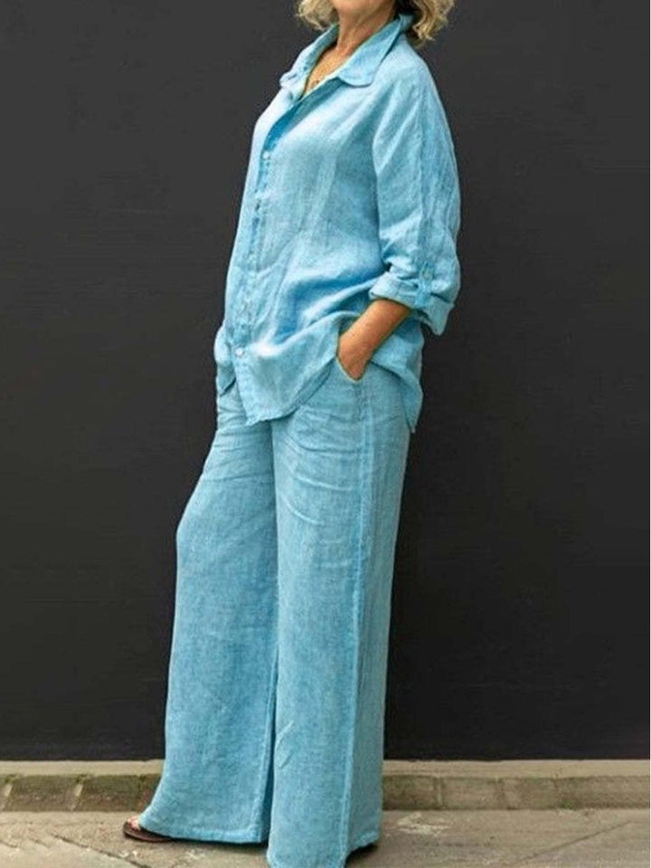 Women's Relaxed Linen Set with Oversized Shirt and Wide Palazzo Pants Amarae