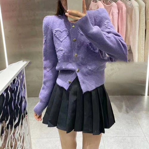 Women's knitted jacket with heart-shaped details and press studs Amarae