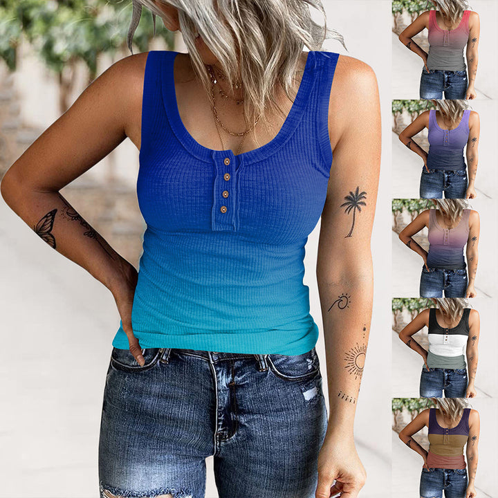 Ladies Comfortable Tank Top with Button Placket and Ribbed Structure Lune London