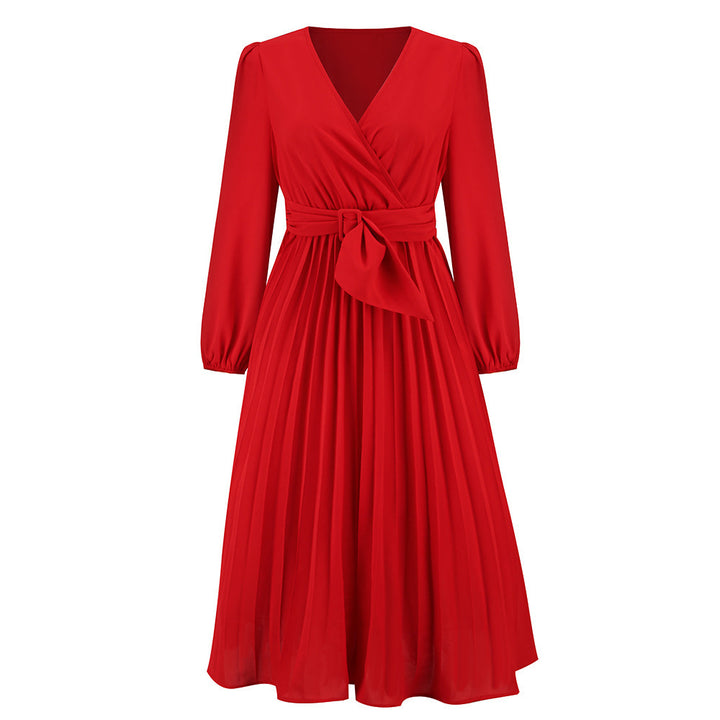 Women Elegant wrap dress with decorative pleats and belt at the waist Lune London