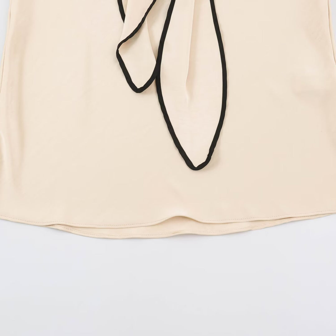Women's Flowing Satin Midi Skirt with Knot Belt and Contrast Edge Amarae