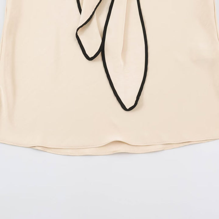 Women's Flowing Satin Midi Skirt with Knot Belt and Contrast Edge Amarae