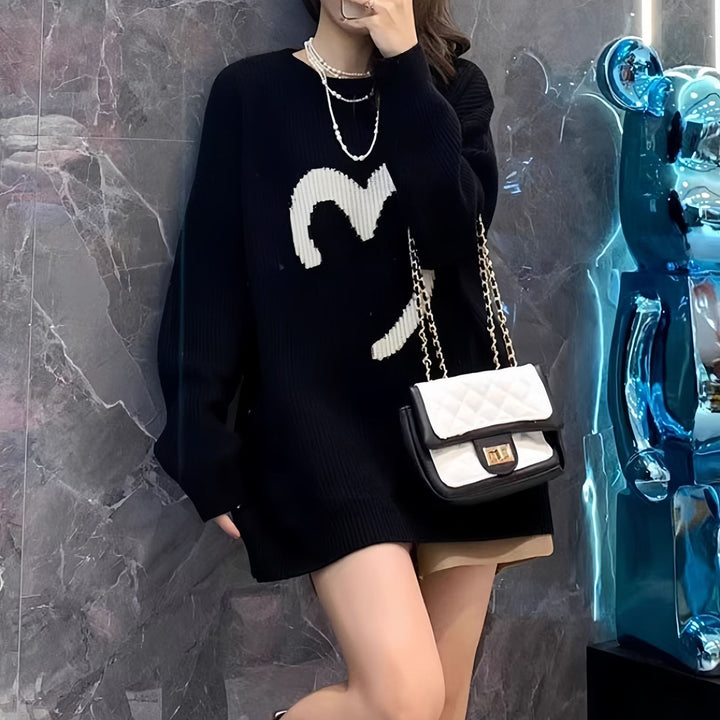 Sweater surdimensionné pour femmes avec motif de smiley tricoté Chic & Stil