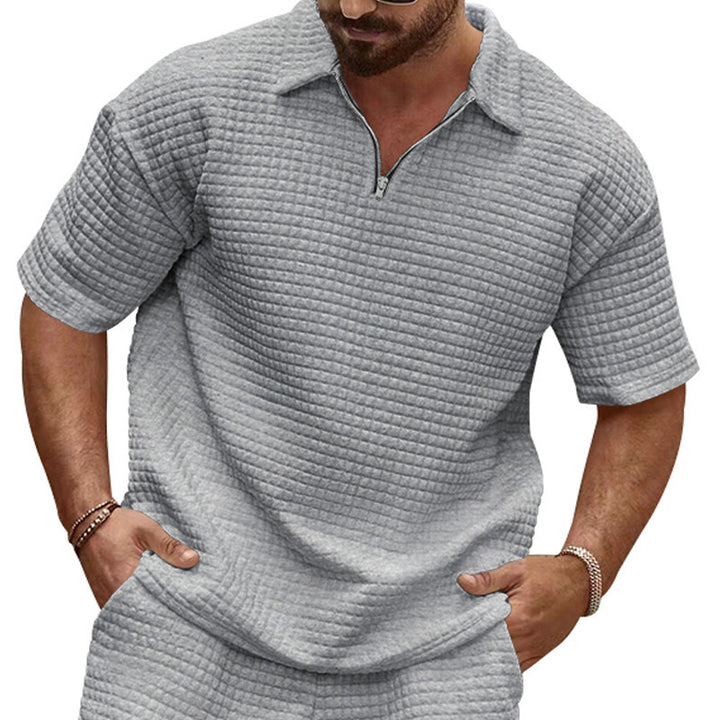 Casual short sleeve polo T-shirt for men with textured design Lune London