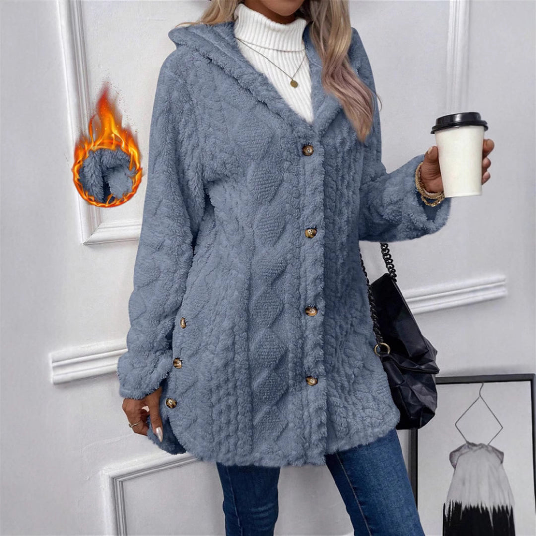 Ladies Cozy Teddy Jacket with Button Closure Amarae