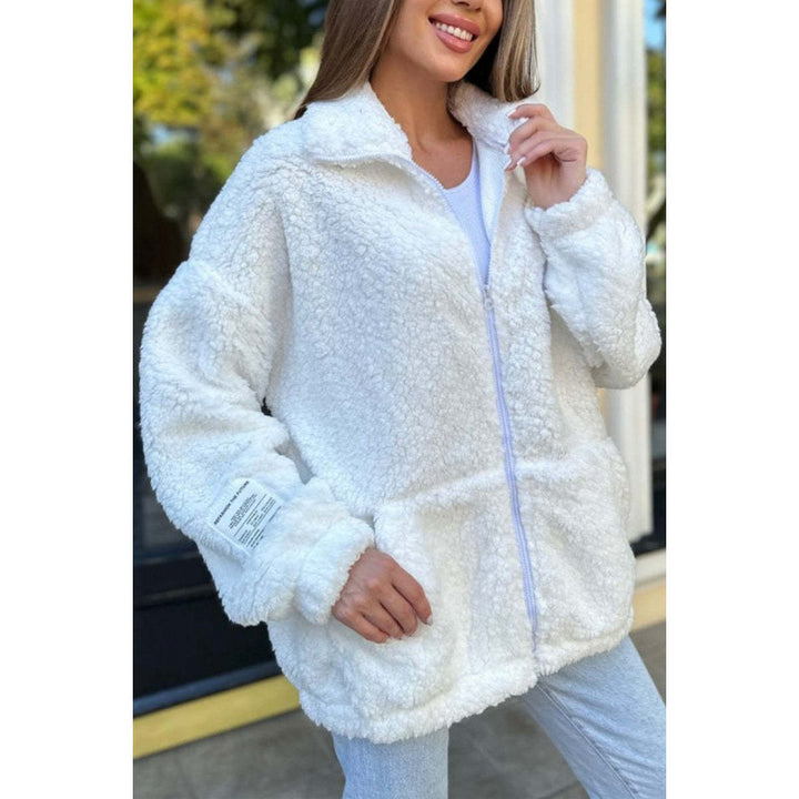 Ladies Plush Fleece Jacket with High Collar and Practical Pockets Lune London