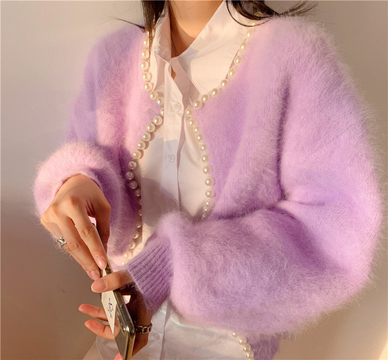 Cardigan moelleux pour femmes avec bord en perles et coupe tendance Chic & Stil