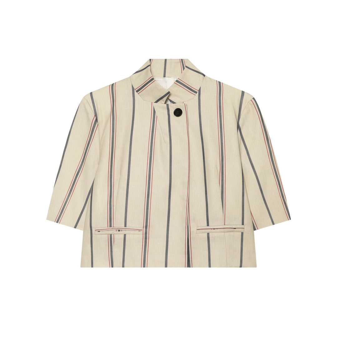 Women's loose linen trousers with pleats, high waistband and vertical stripes Amarae