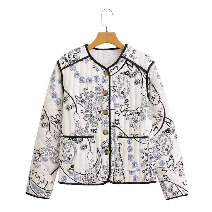 Women's quilted jacket with ornamental print, lightly padded and contrasting piping Amarae