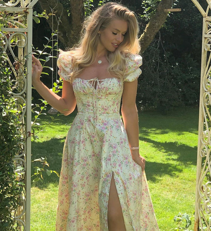 Maxi dress for women with puff sleeves and floral design Lune London