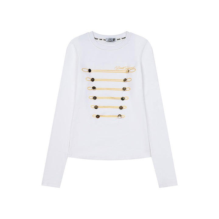 Women's Long Sleeve Shirt with Decorative Cord and Button Application Amarae