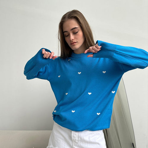Sweat-shirt surdimensionné confortable pour femmes avec motif en forme de cœur Chic & Stil