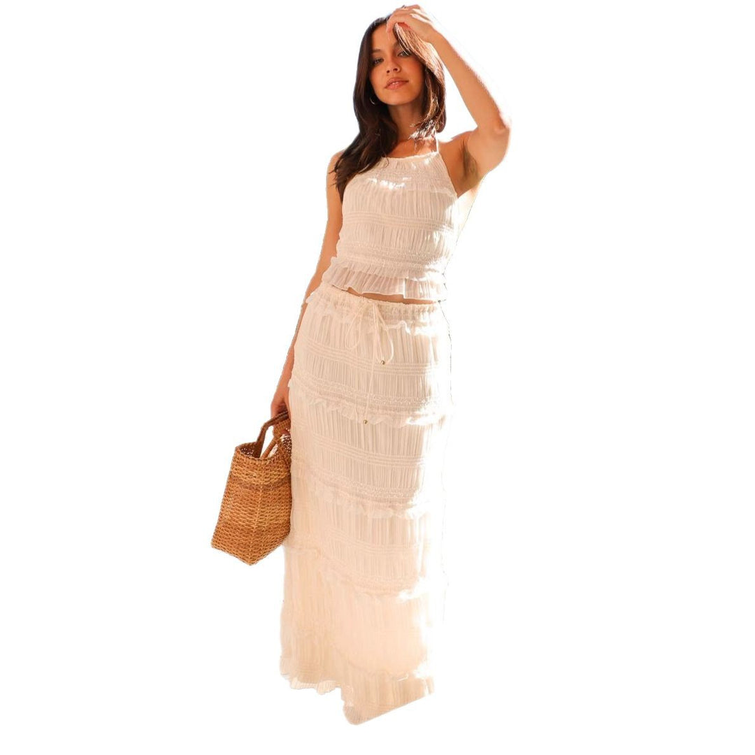 Chic & Stil Women's top and maxi skirt set with ruffle details