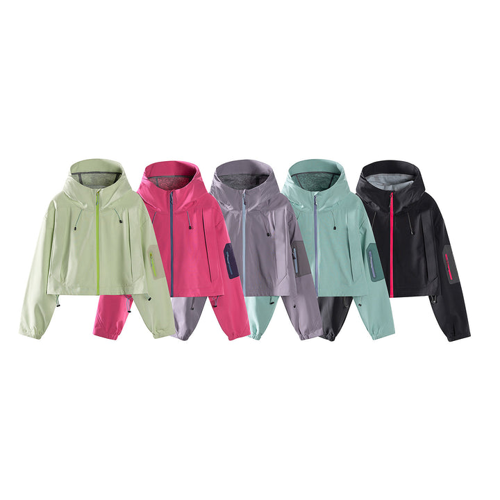 Women's Short Waterproof Hoodie Jacket with Adjustable Hem and Arm Pocket Amarae