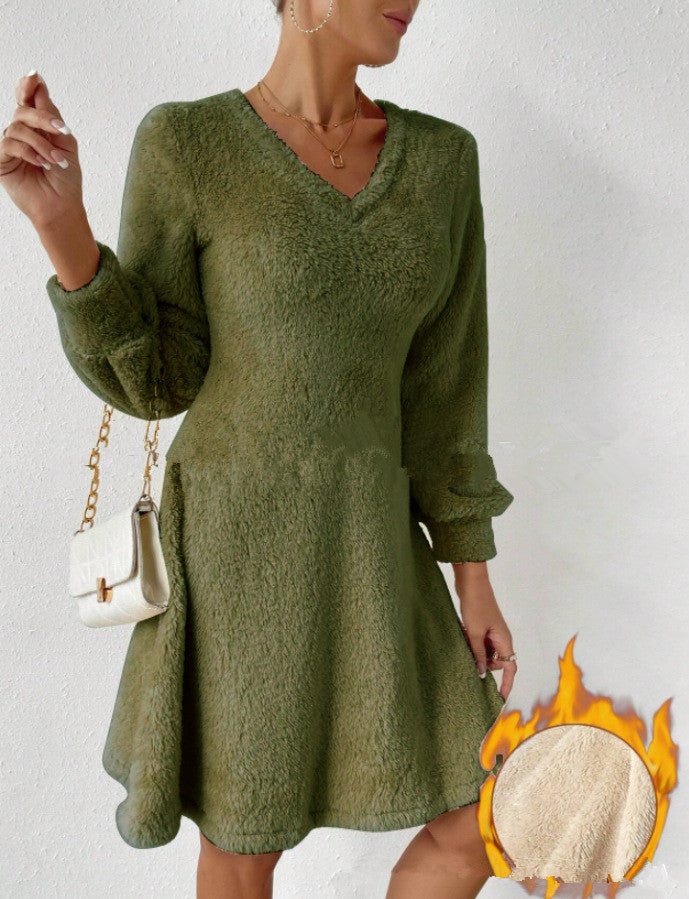Ladies Soft V Neck Dress with Long Sleeves Lune London