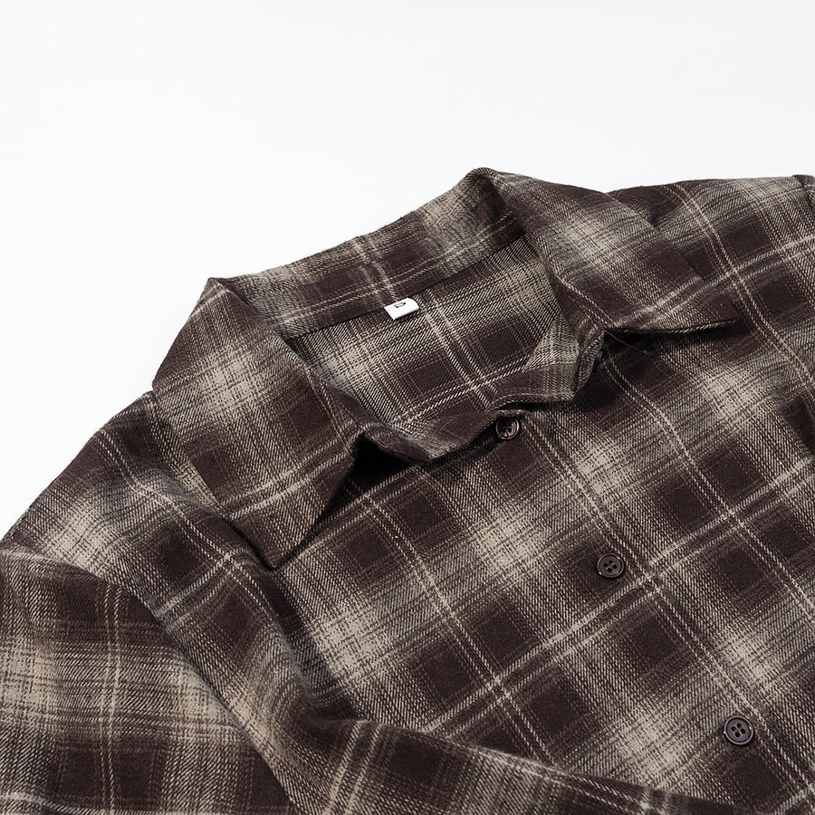 Women's Checked Shirt Blouse with Wrap Front and Rounded Hem Amarae