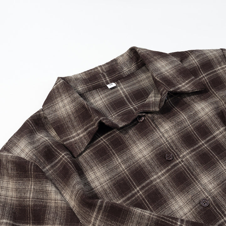 Women's Checked Shirt Blouse with Wrap Front and Rounded Hem Amarae