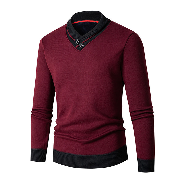 Men's sweater with a modern shawl collar and Lune London button details