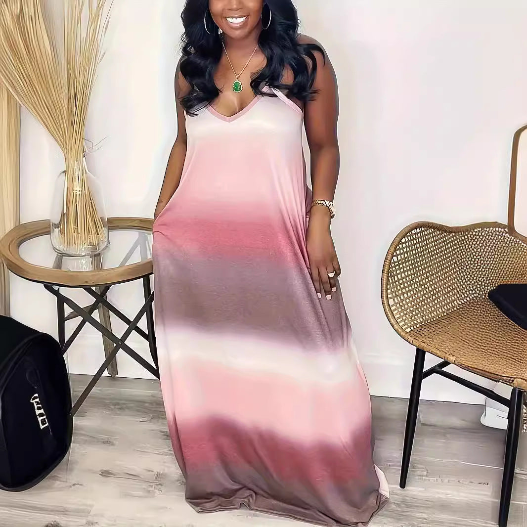 Maxi dress women with sporty V-neck and trendy color gradient Lune London