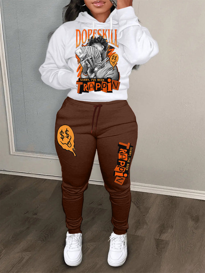 Comfortable hoodie and jogger set for women with creative print Amarae