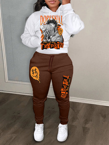 Women's hoodie and jogger pants set with creative graphic print Amarae