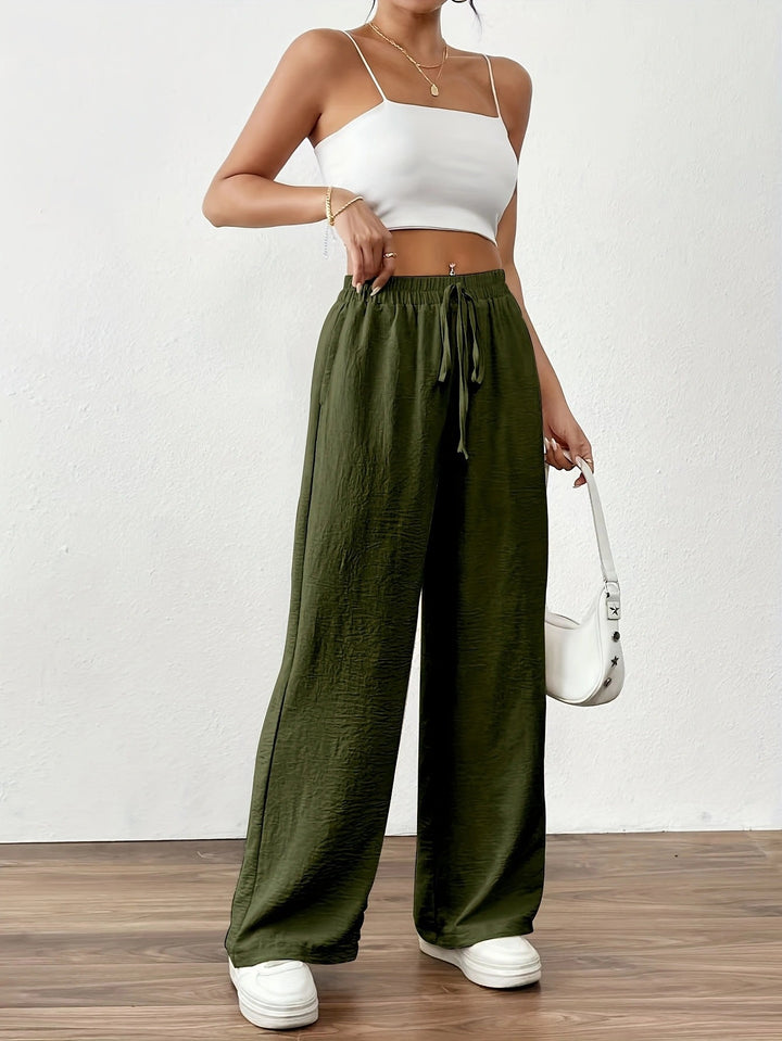 Pantalons larges en chiffon pour femmes avec taille élastique et cordon de serrage Chic & Stil