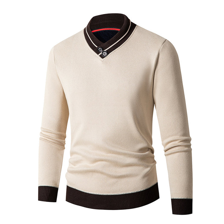Men's sweater with a modern shawl collar and Lune London button details