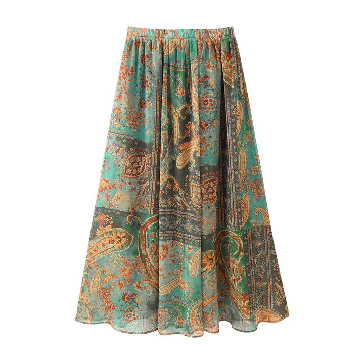 Women's Flowing Maxi Skirt with Paisley Print and Elastic Waistband Amarae