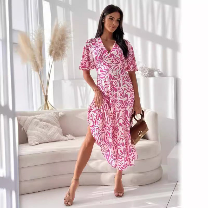 Ladies Elegant High Slit Floral Wrap Dress Lune London