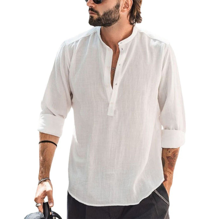 Men Casual Long Sleeve Shirt with Stand Collar and Practical Button Details Lune London
