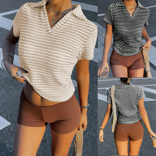 Women short sleeve polo with structured pattern Amarae