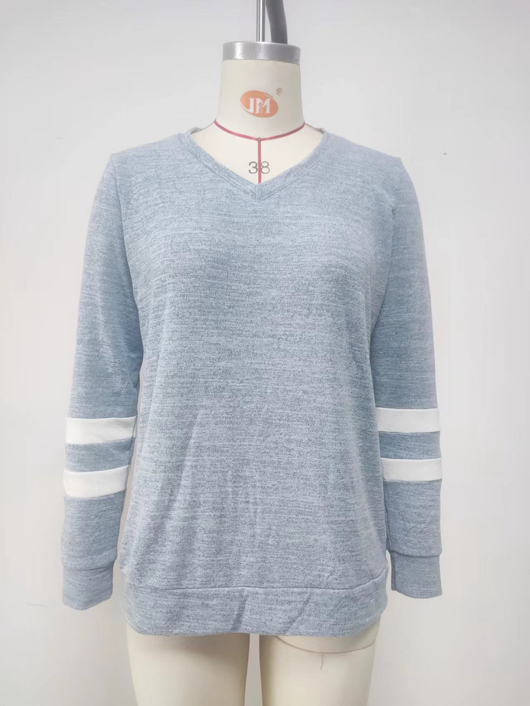 Long Sleeve Sporty T-Shirt for Women with V-Neck and Striped Details Lune London